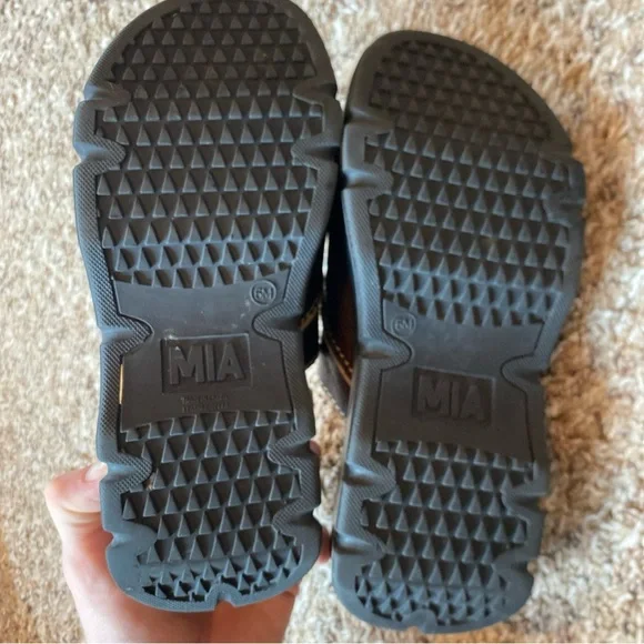 Mia Y2K Chunky Platform Leather Slip On Sandals Brown Womens Size 6 Vintage - Picture 3 of 5